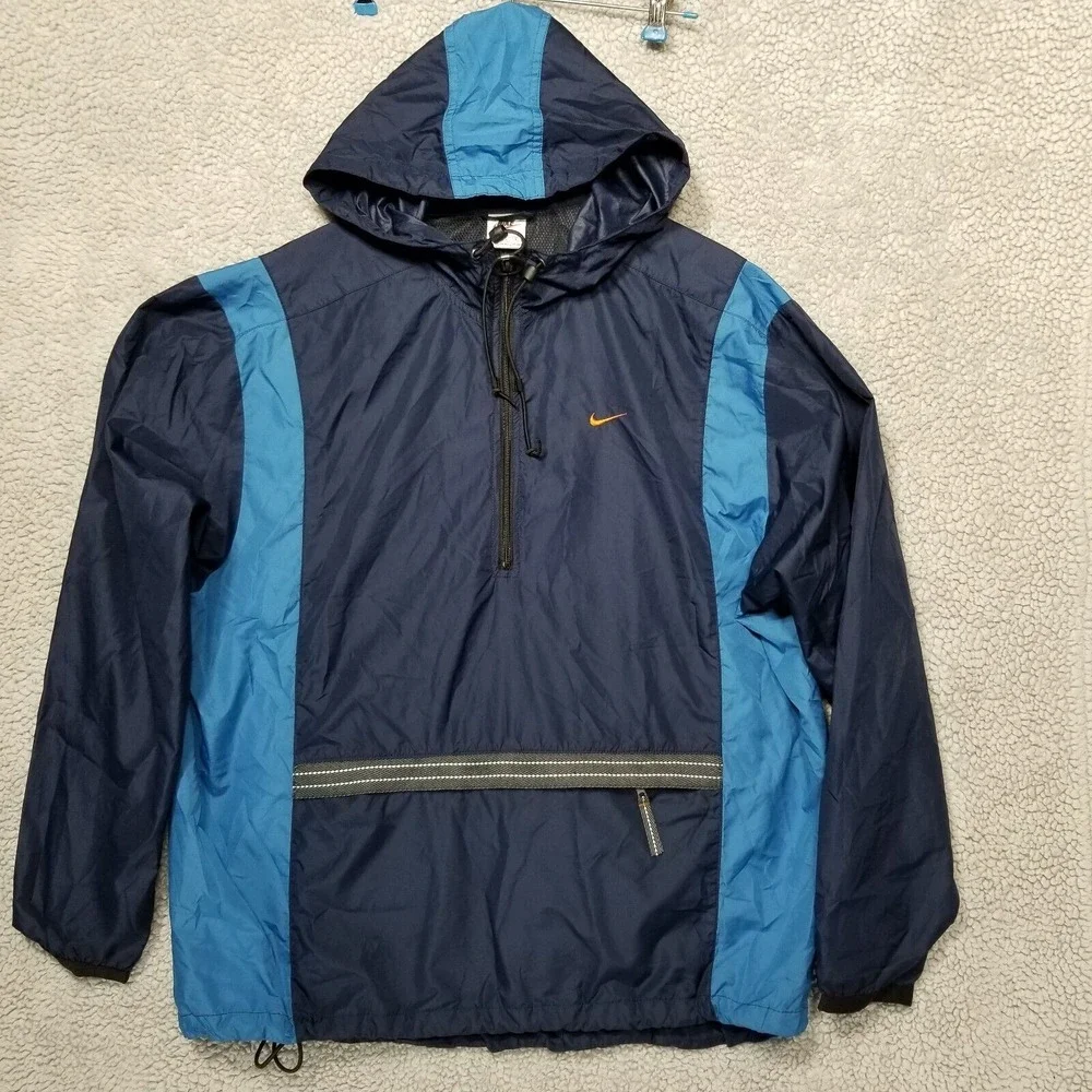 Nike Jacket Mens Large Vintage Blue 1/2 Zipper‎ Stripe Pullover 90s Y2K Swoosh